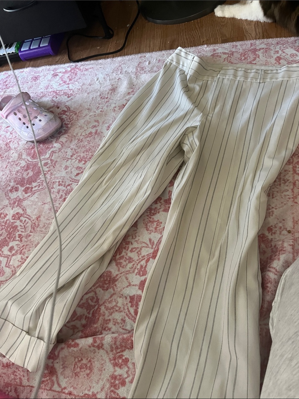 Women’s Cream Pinstripe Wide-Leg Pants